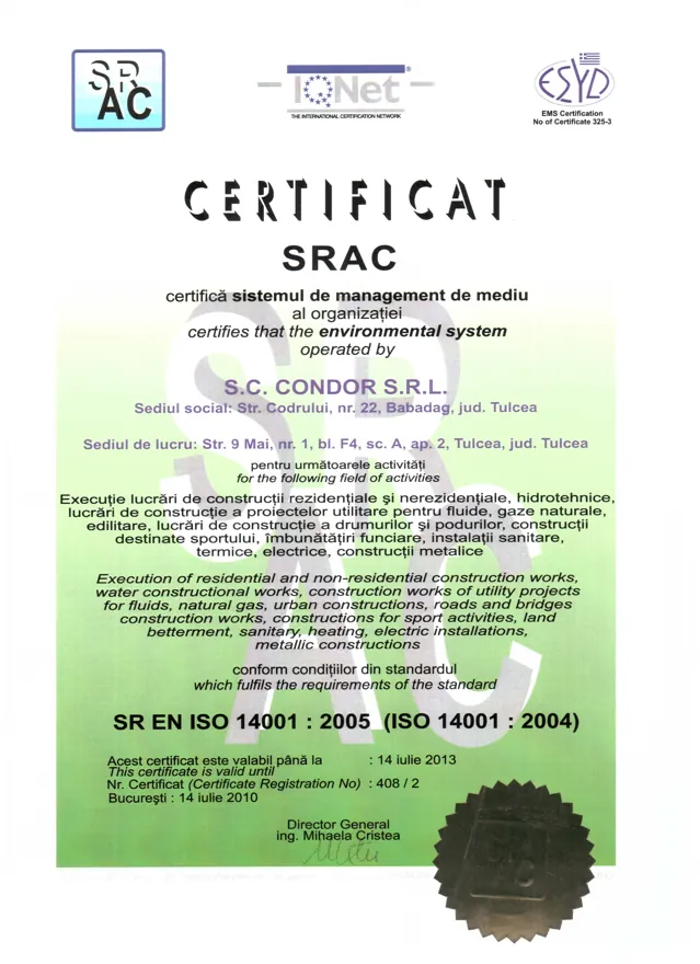 Certificat ISO 14001