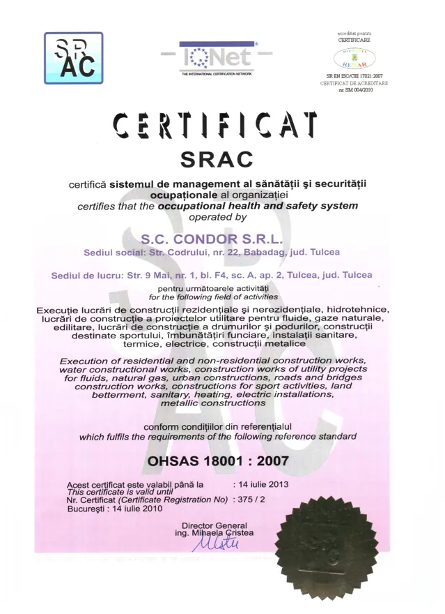 Certificat ISO 18001